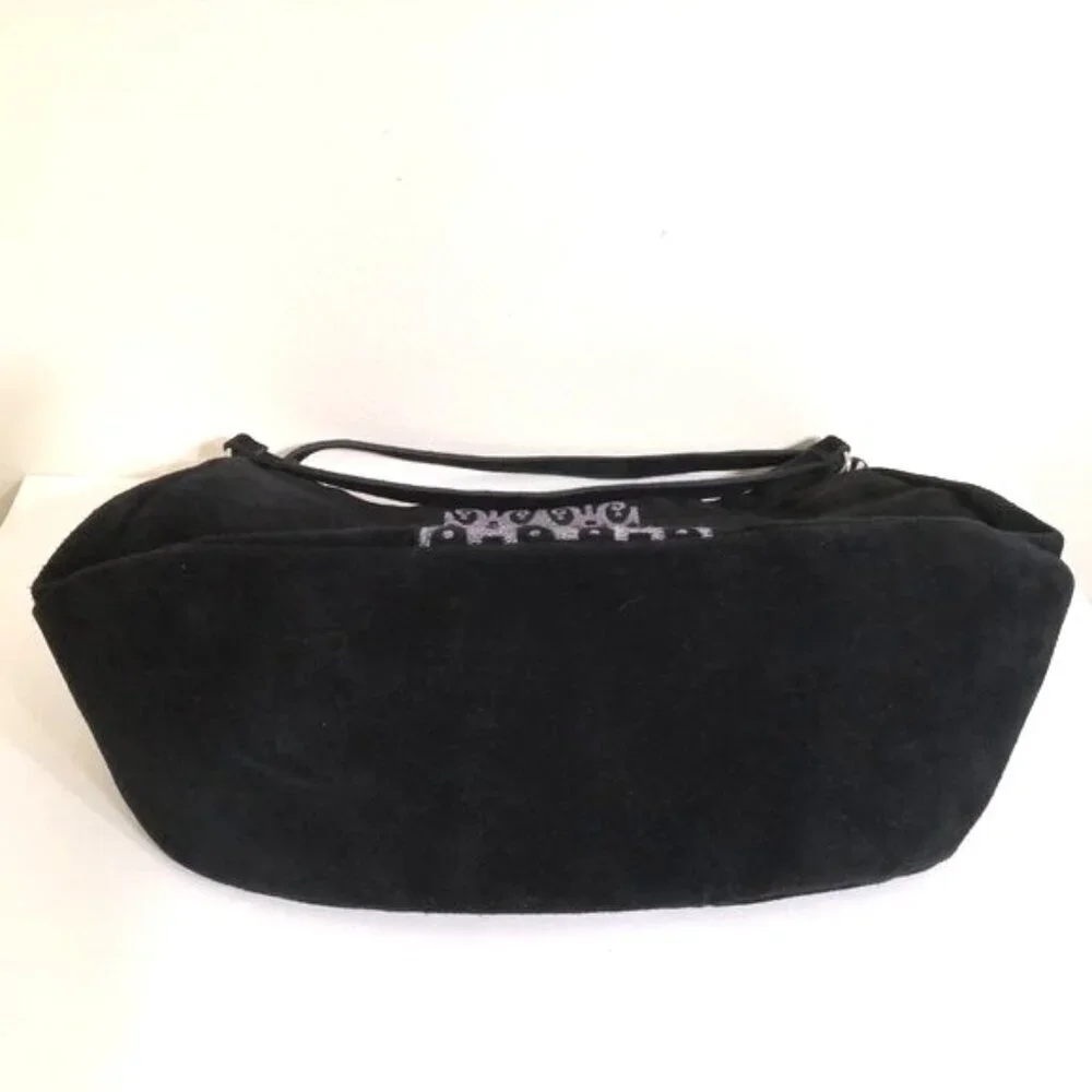 Adrienne Vittadini Boho Embroidered Sued Leather Hobo Bag Black Grey